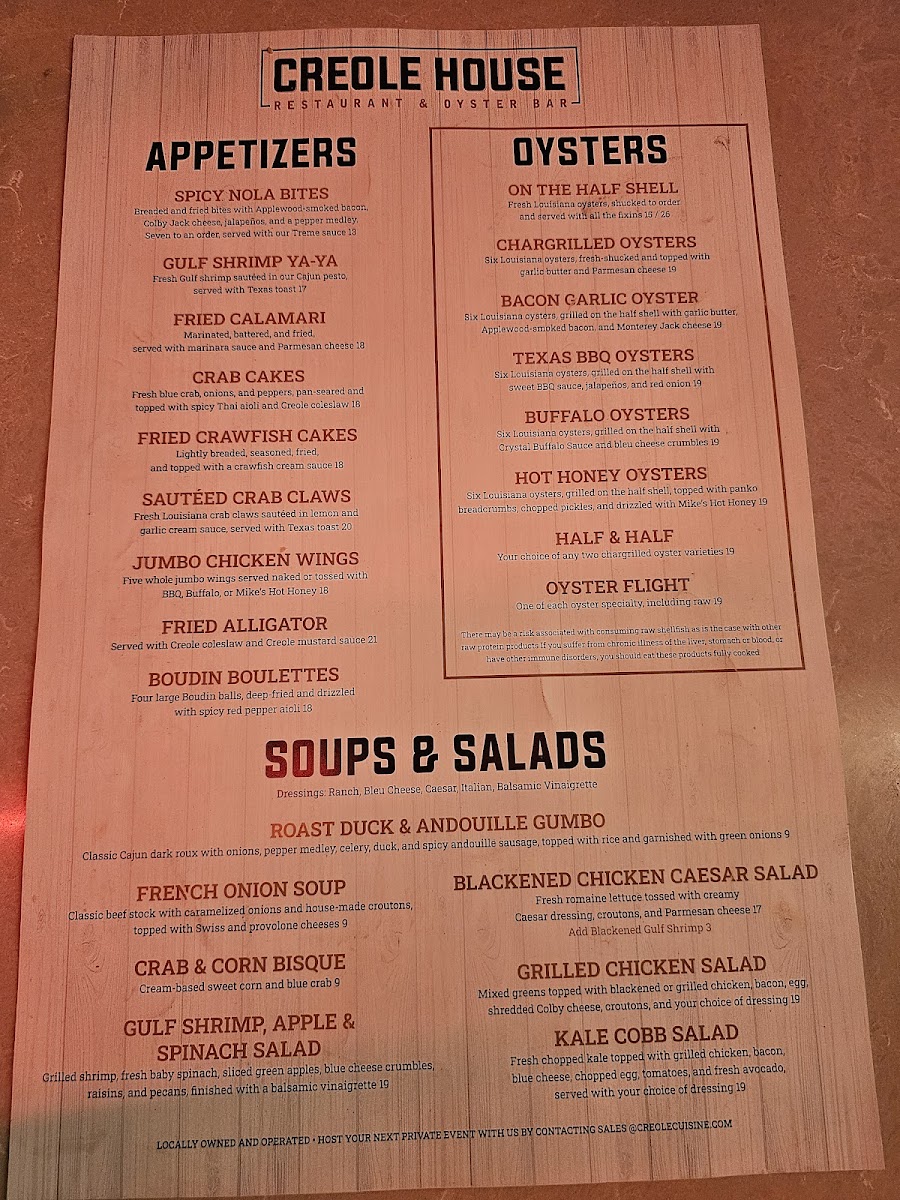 Creole House Restaurant & Oyster Bar Menu - Image 1