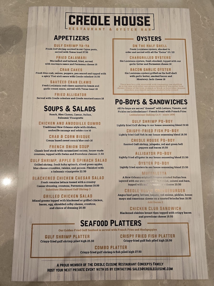 Creole House Restaurant & Oyster Bar Menu - Image 2